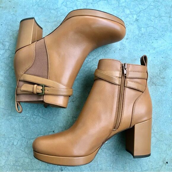 Vionic Nella Ankle Boots Heeled Camel Light Brown Tan Leather Water Repellent 9 - Picture 5 of 10